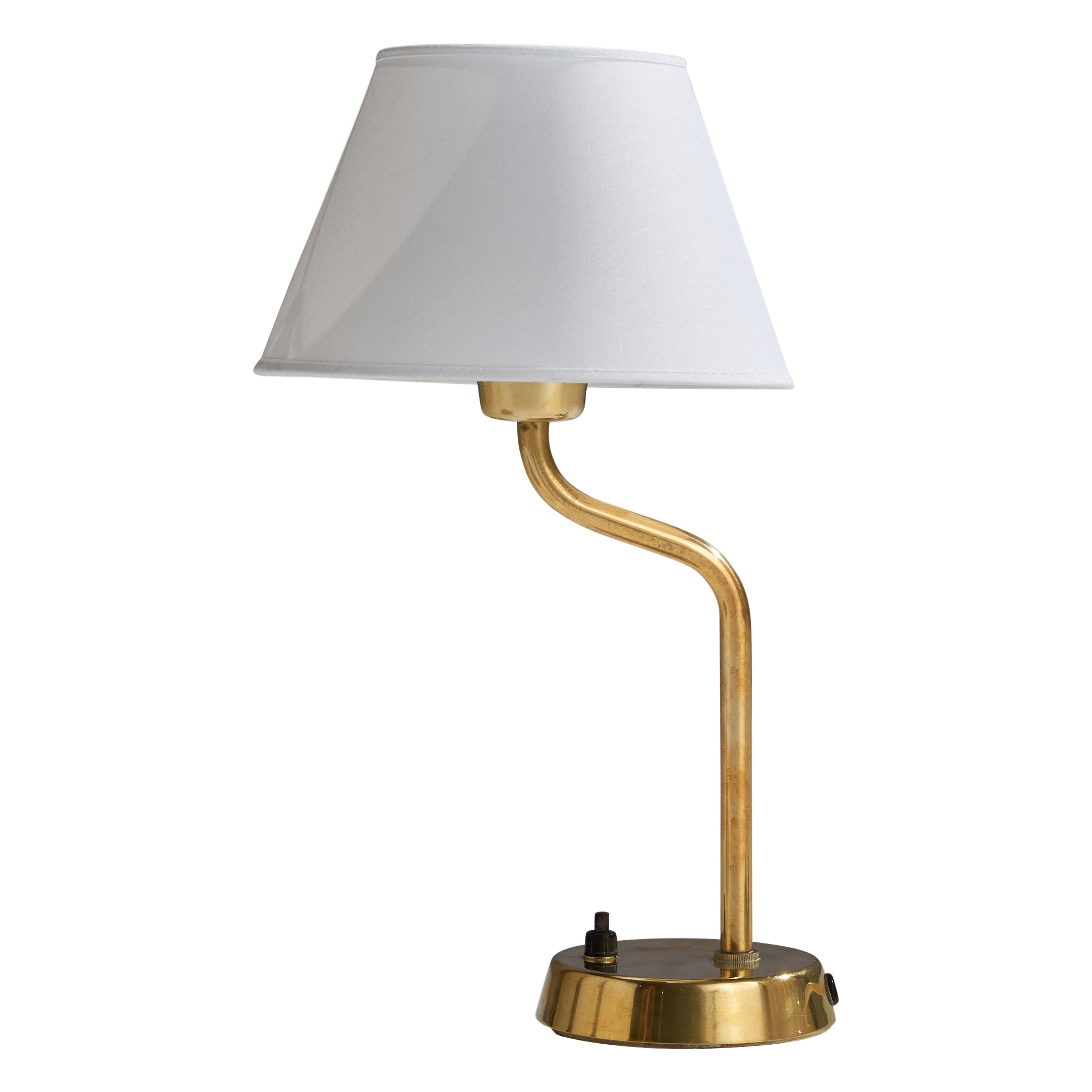 ASEA, Table Lamp, Brass, Fabric, Sweden, 1940s For Sale