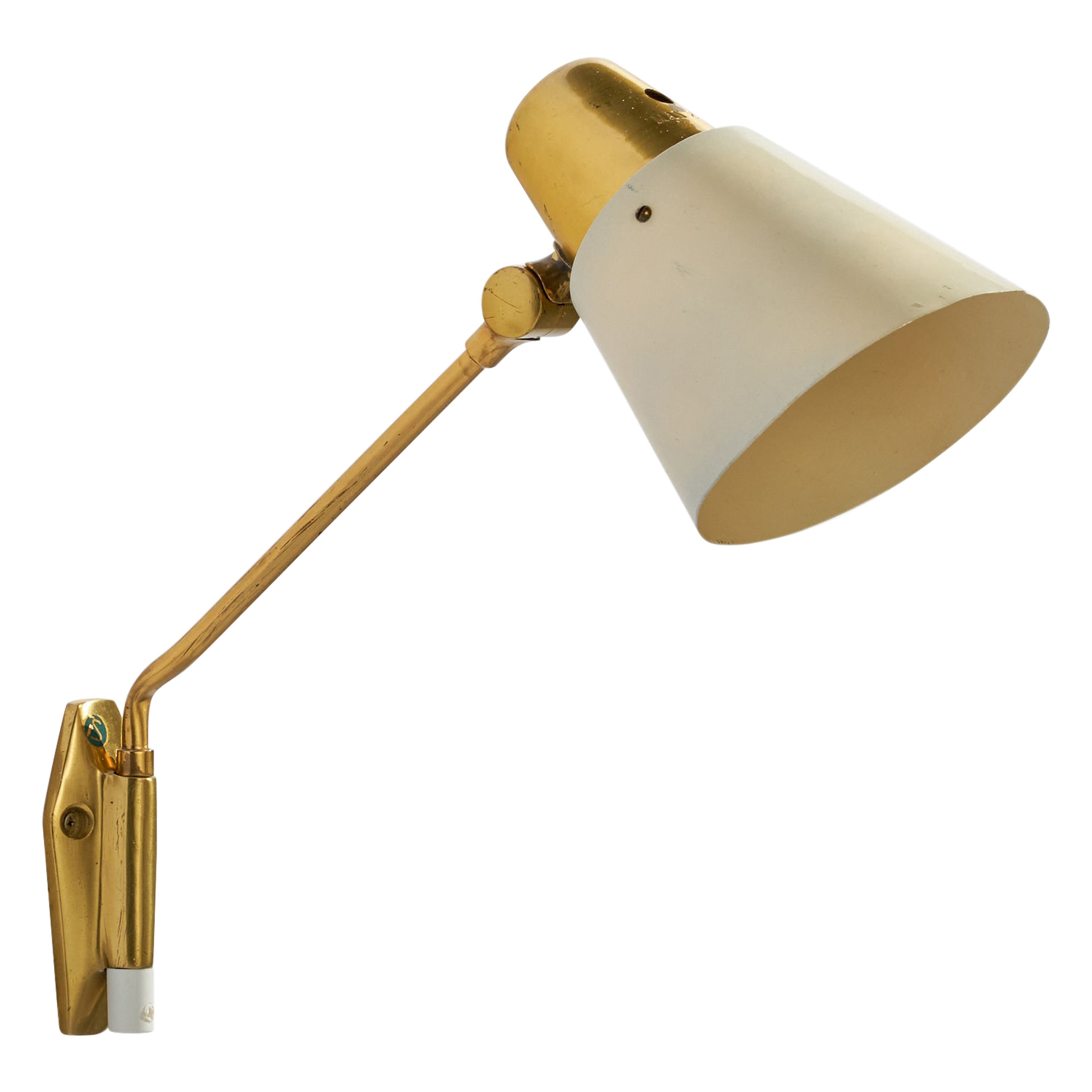 Karlskrona Lampfabrik, Wall Light, Brass, Metal, Sweden, 1950s For Sale