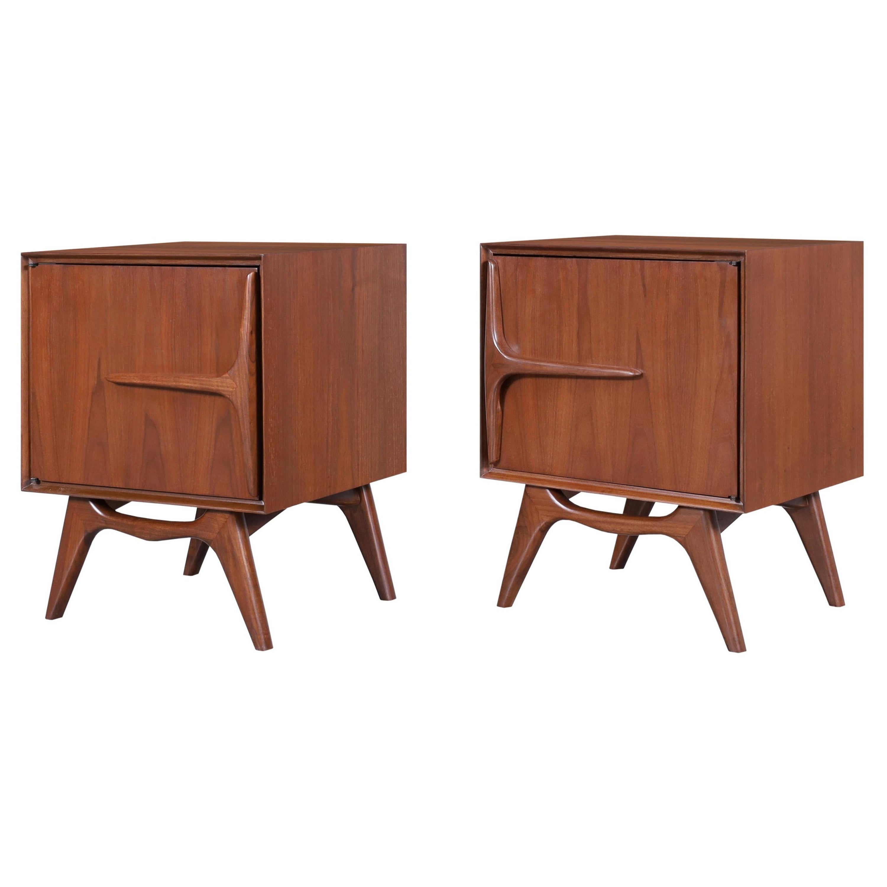 Mid-Century Modern Walnut Sculptural Nightstands