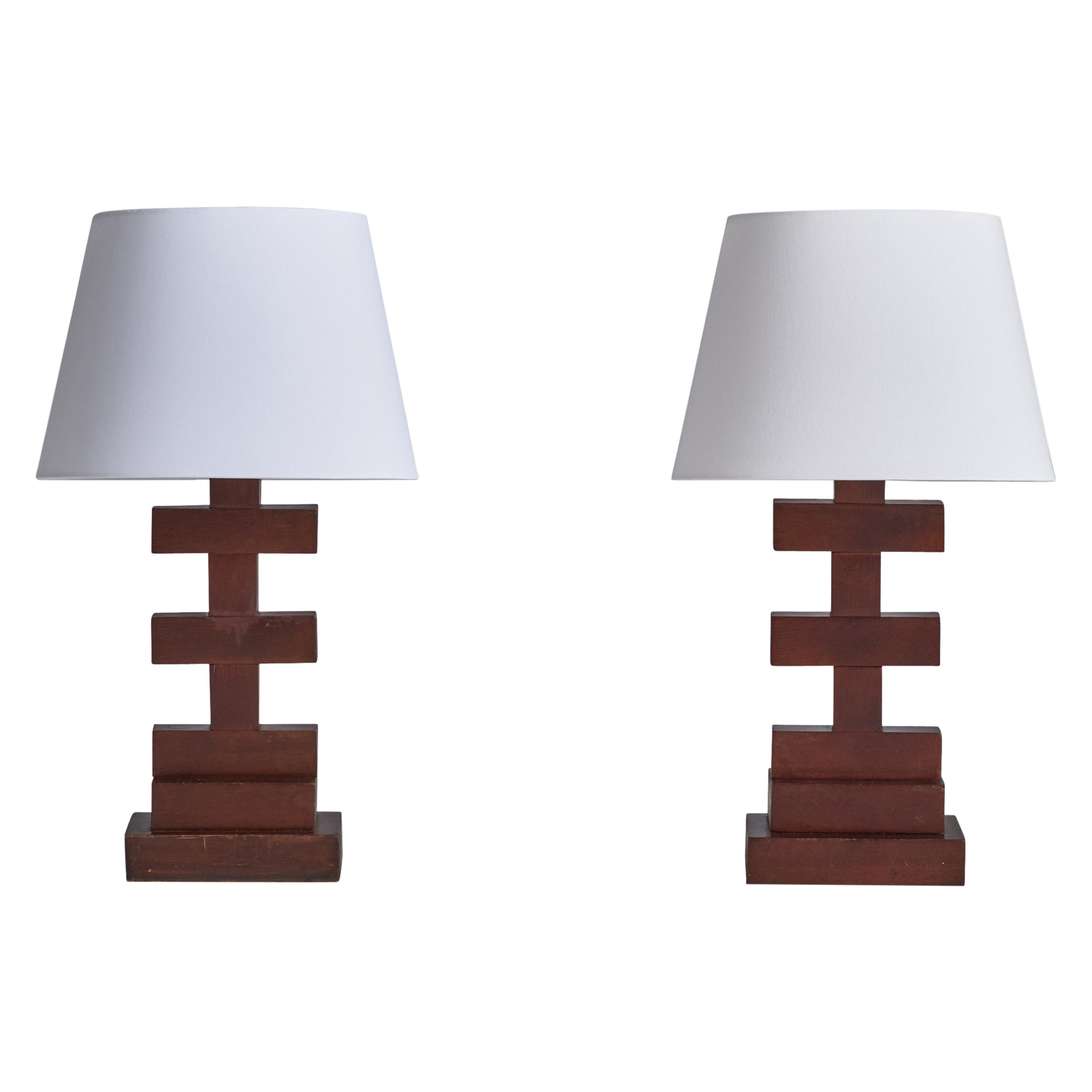 American Designer, Table Lamps, Walnut, USA, 1940s For Sale