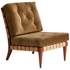American Designer, Slipper Chair, Walnut, Cotton, Velvet, USA, 1940s