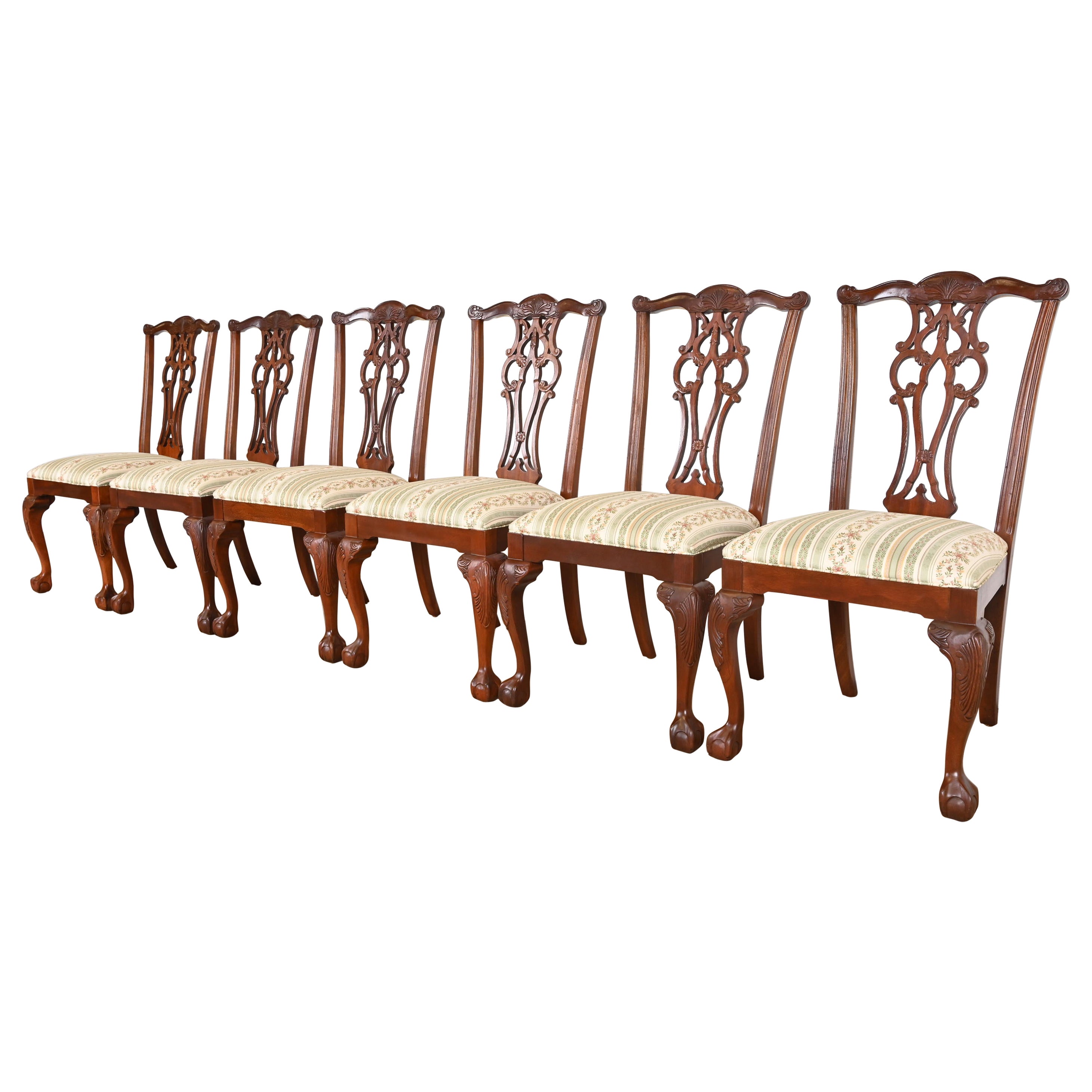 Chippendale Carved Mahogany Dining Chairs, Set of Six