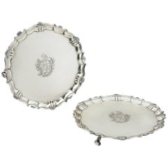 Exceptionally Fine and Rare Pair of Early George II Salvers, of Large Size, M