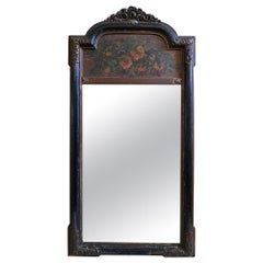 19th Century Louis Philippe Partial Gilt, Ebonized and  Painted Trumeau Mirror 