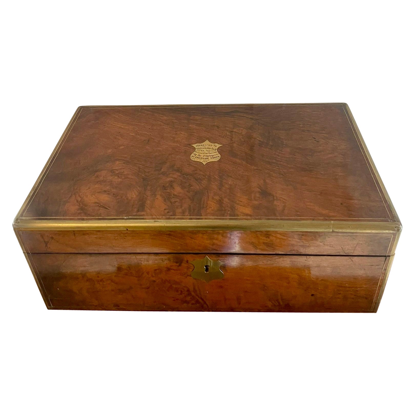 Superb Quality Antique Victorian Burr Walnut Brass Bound Writing Box For Sale