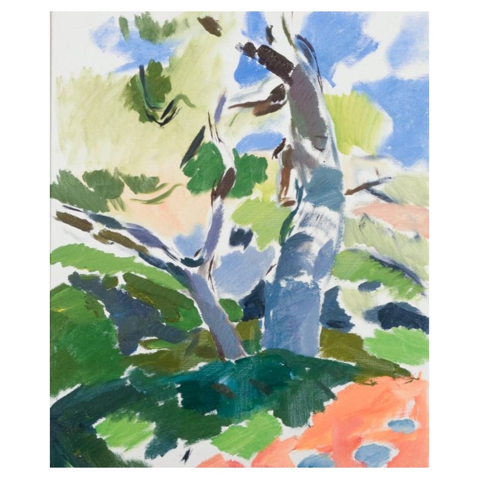 Jan Dahlin, Swedish artist. Oil on canvas. Coloristic summer landscape For Sale