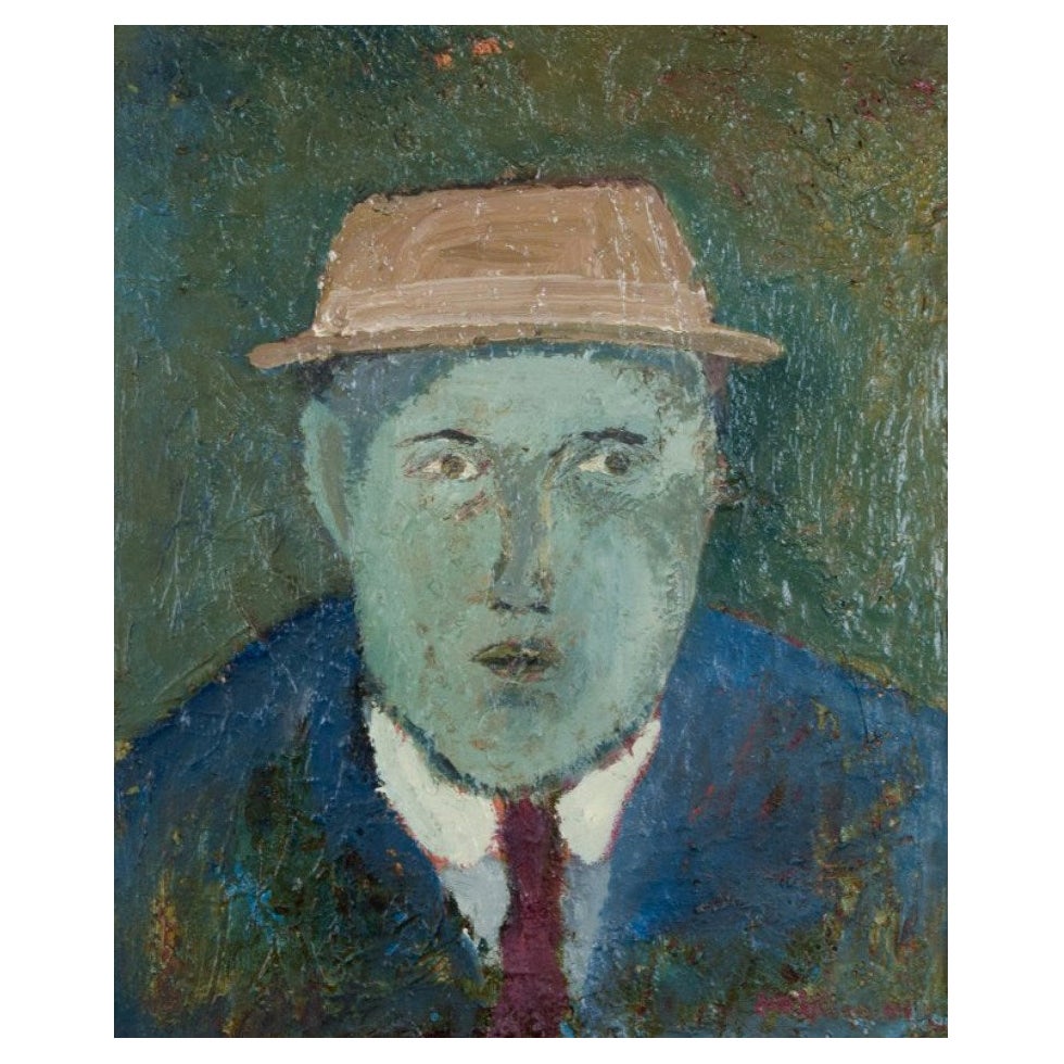 S. O. Lingwall, Swedish artist. Oil on board. Modernist portrait of a man For Sale