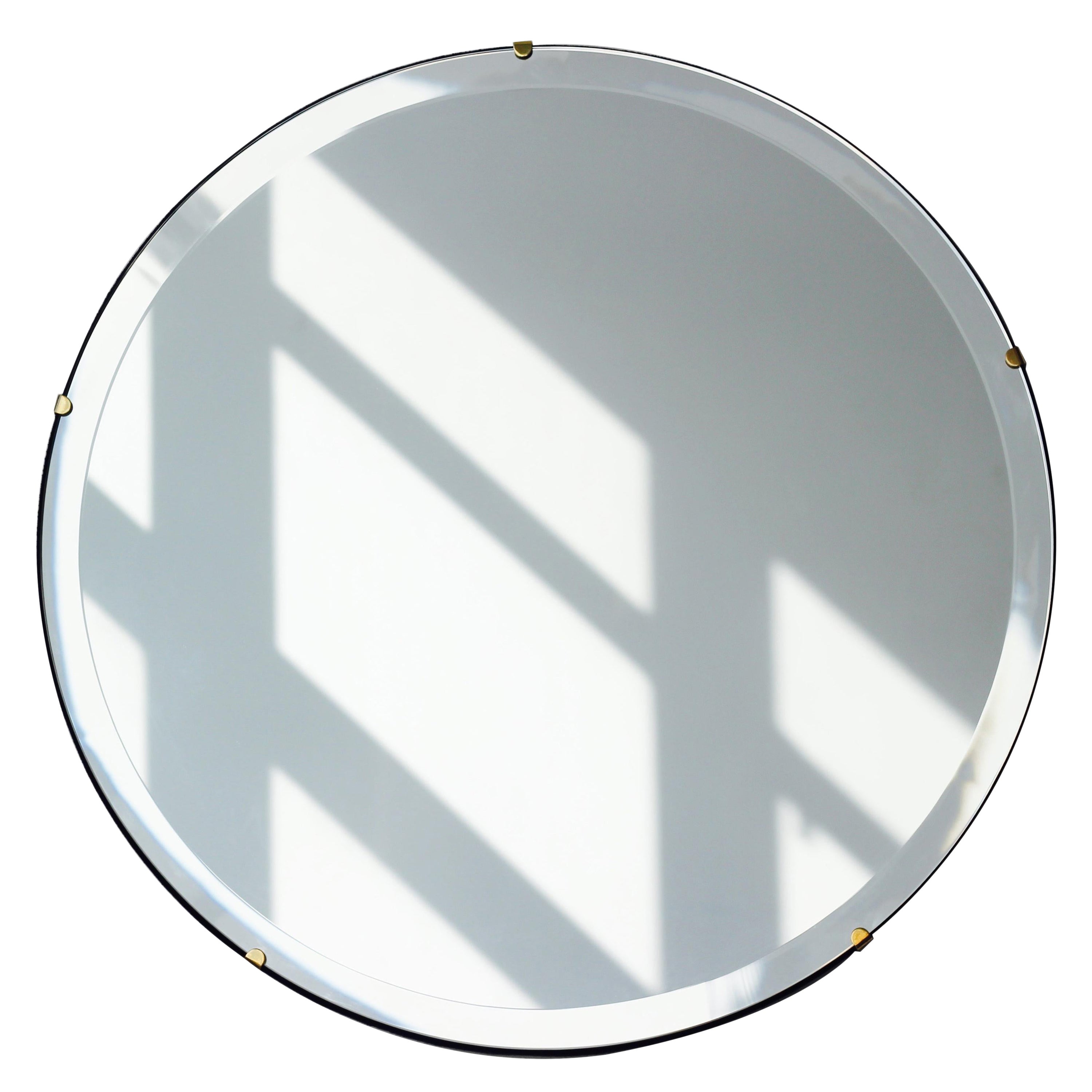 Orbis Round Frameless Bevelled Mirror with Brass Clips, Regular For Sale