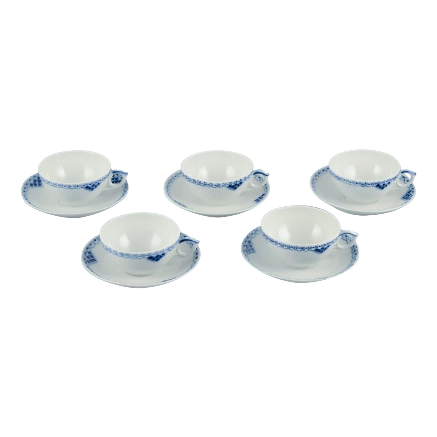 Royal Copenhagen, Princess. Set of five tea cups with saucers.  For Sale
