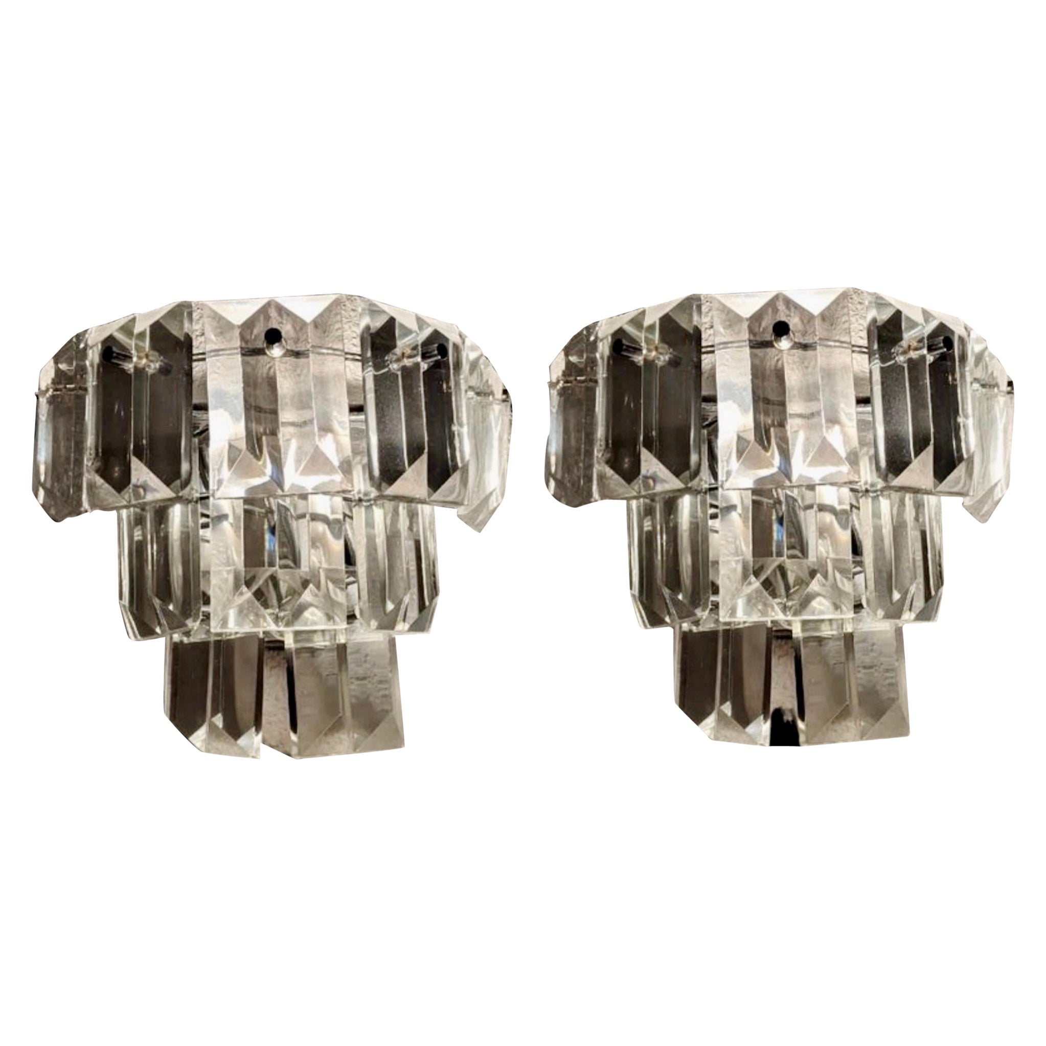Kinkeldey Wall Lighting Glass Cut PAIR with Brass Structure, Austria, 1970 For Sale