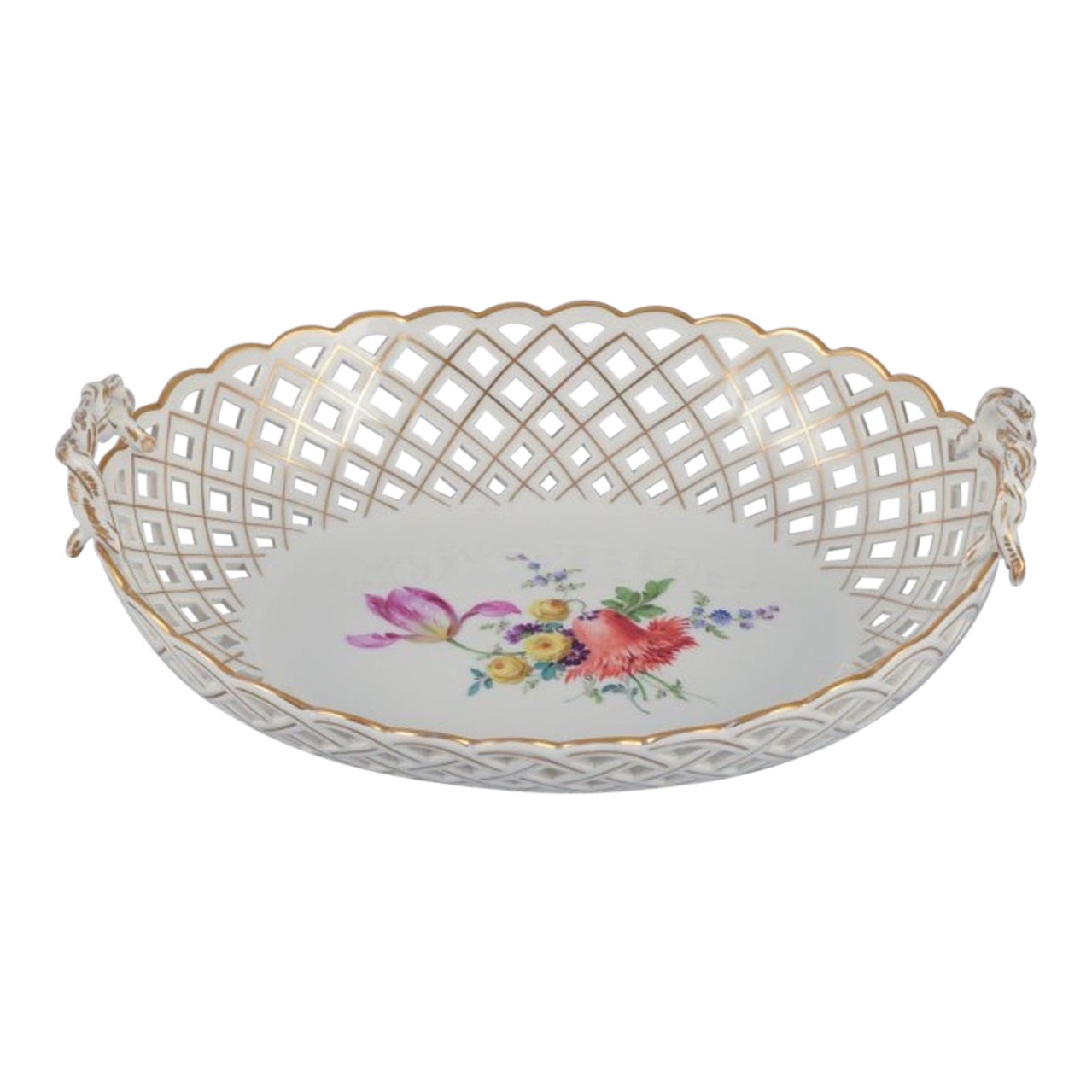 Meissen, Germany. Colossal open lace oval bowl in porcelain. For Sale