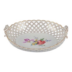 Retro Meissen, Germany. Colossal open lace oval bowl in porcelain.