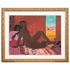 Vintage Naked Lady in a Madagascar Landscape by André Maire, Watercolor, 1959