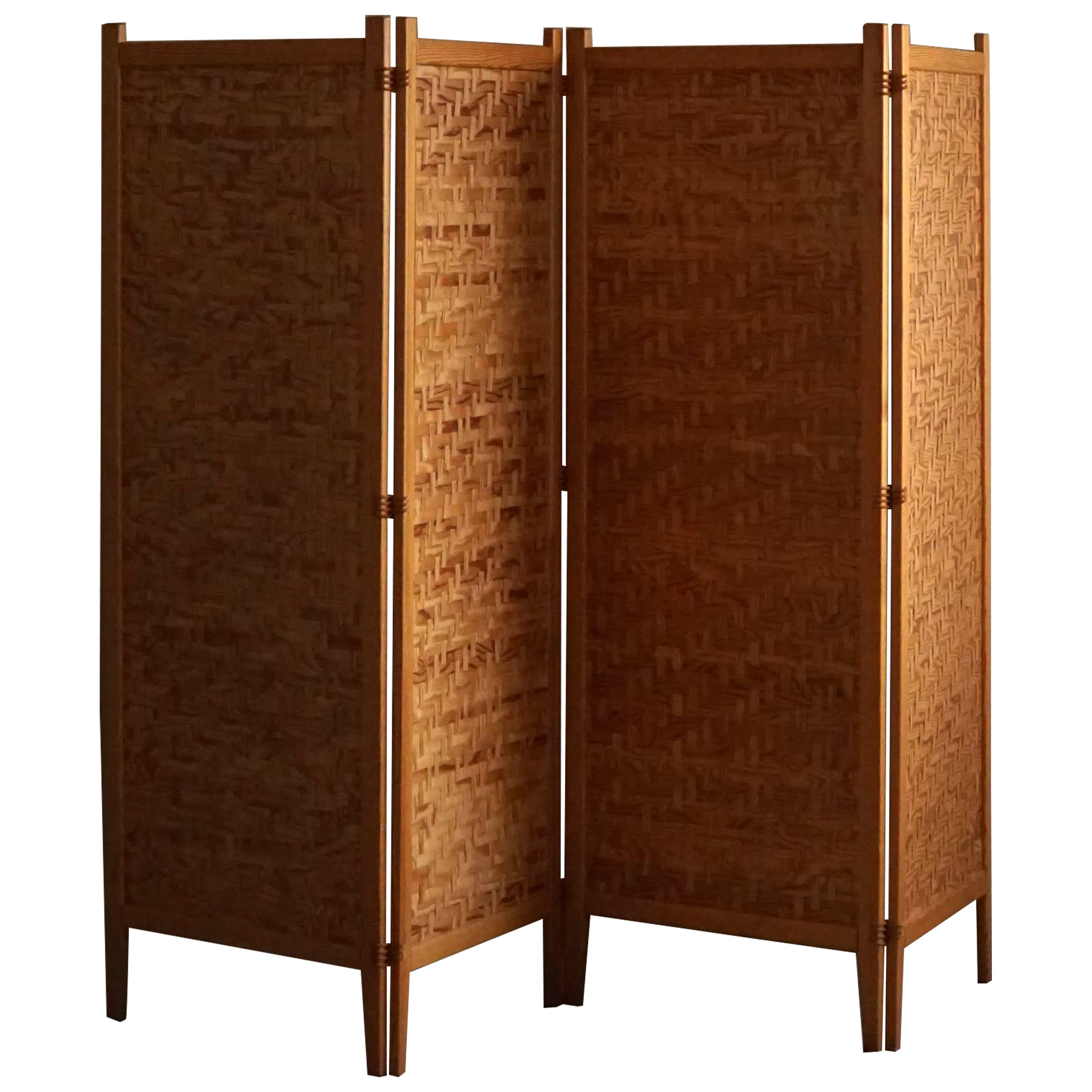 Alberts Tibro, Room Divider in Pine & Leather, Swedish Mid Century Modern, 1960s