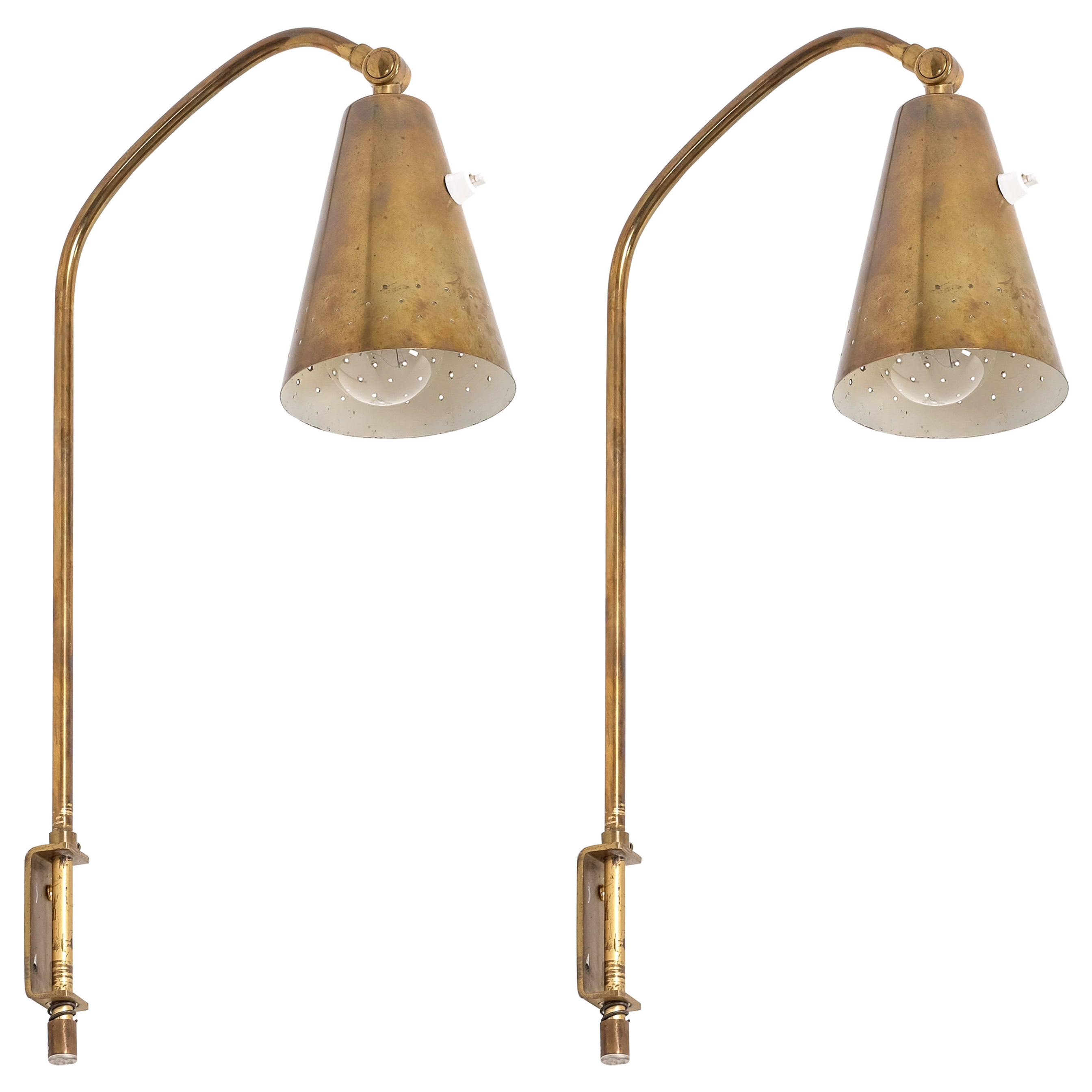 Pair of Brass Wall Lamps by Alf Svensson, Sweden, 1950s For Sale