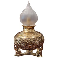 Early 20thC Indian Embossed Brass Table Lamp