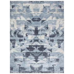 Modern Braque Abstract Geometric Blue and Gray Wool Rug by Doris Leslie Blau