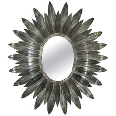 Espejo de hojas ovaladas Sunburst español en metal plateado