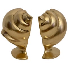 Vintage Pair Brass Conch Shell Seashell Nautilus Bookends