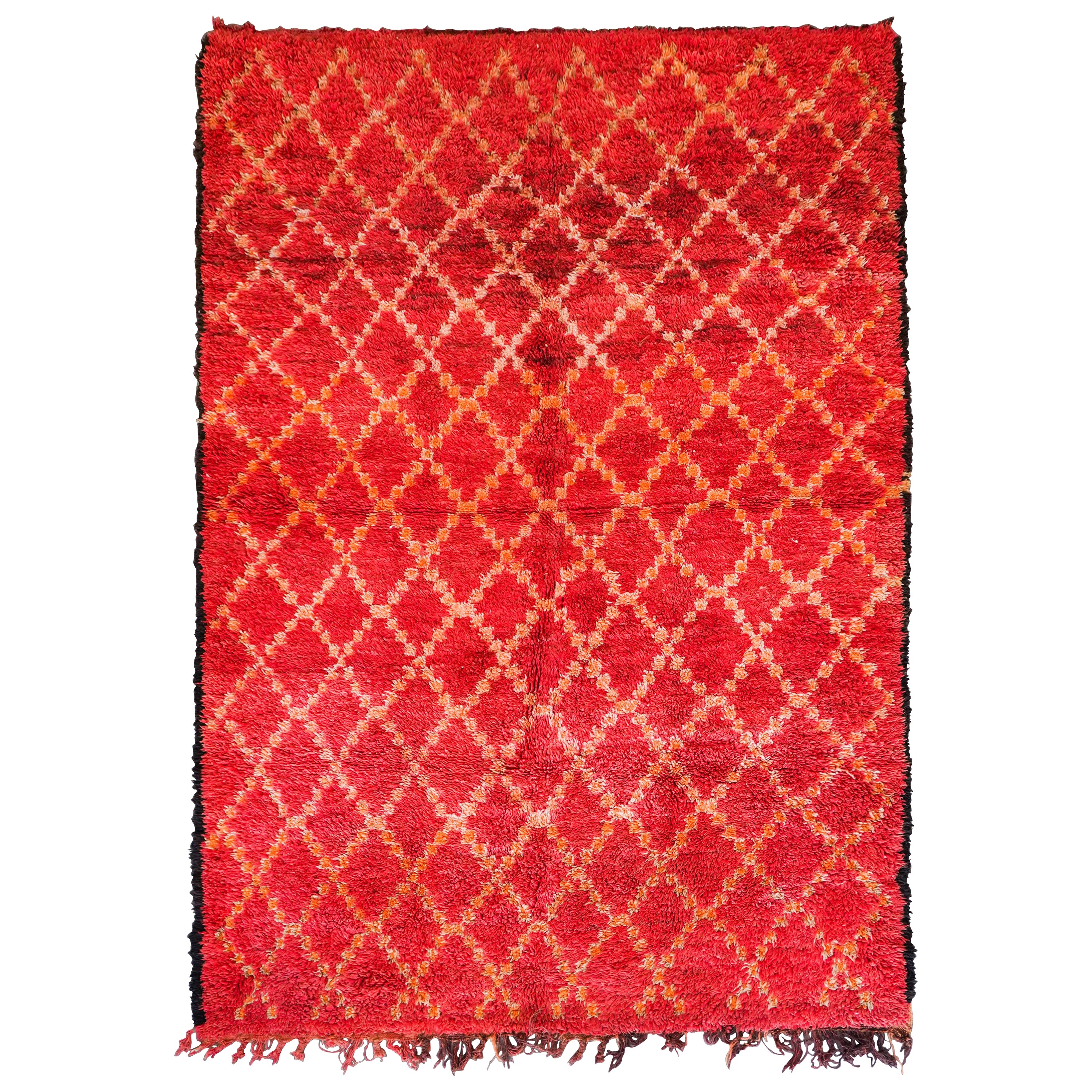 Red Vintage Moroccan Berber Rug from 70s  100% wool  6.6x10.4 Ft 200x315 Cm For Sale