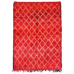 Red Vintage Moroccan Berber Rug from 70s  100% wool  6.6x10.4 Ft 200x315 Cm
