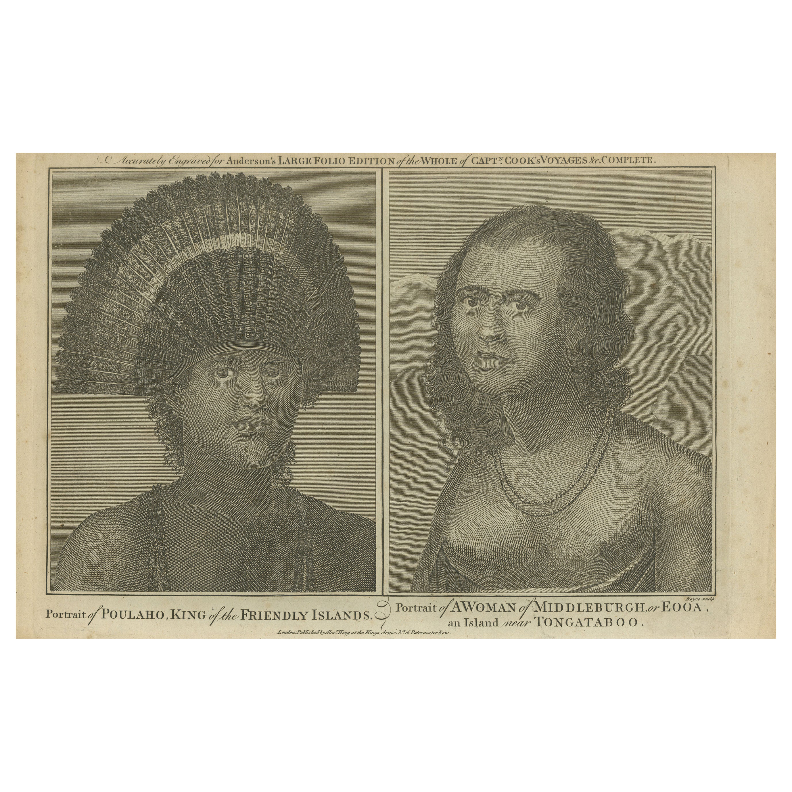 Regal Dignity and Island Beauty: King Poulaho of Tonga and a Woman of Eua, 1785 For Sale