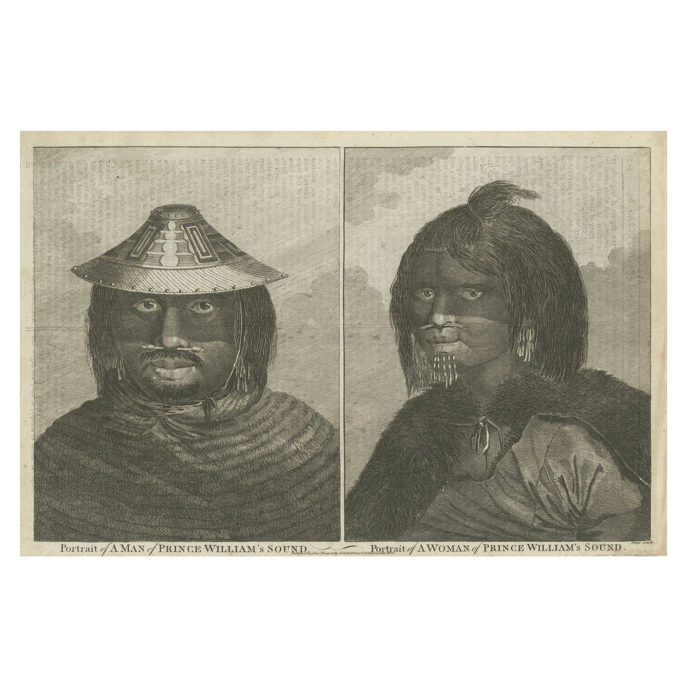 Retratos de indígenas de Alaska de Prince William Sound, publicados hacia 1785