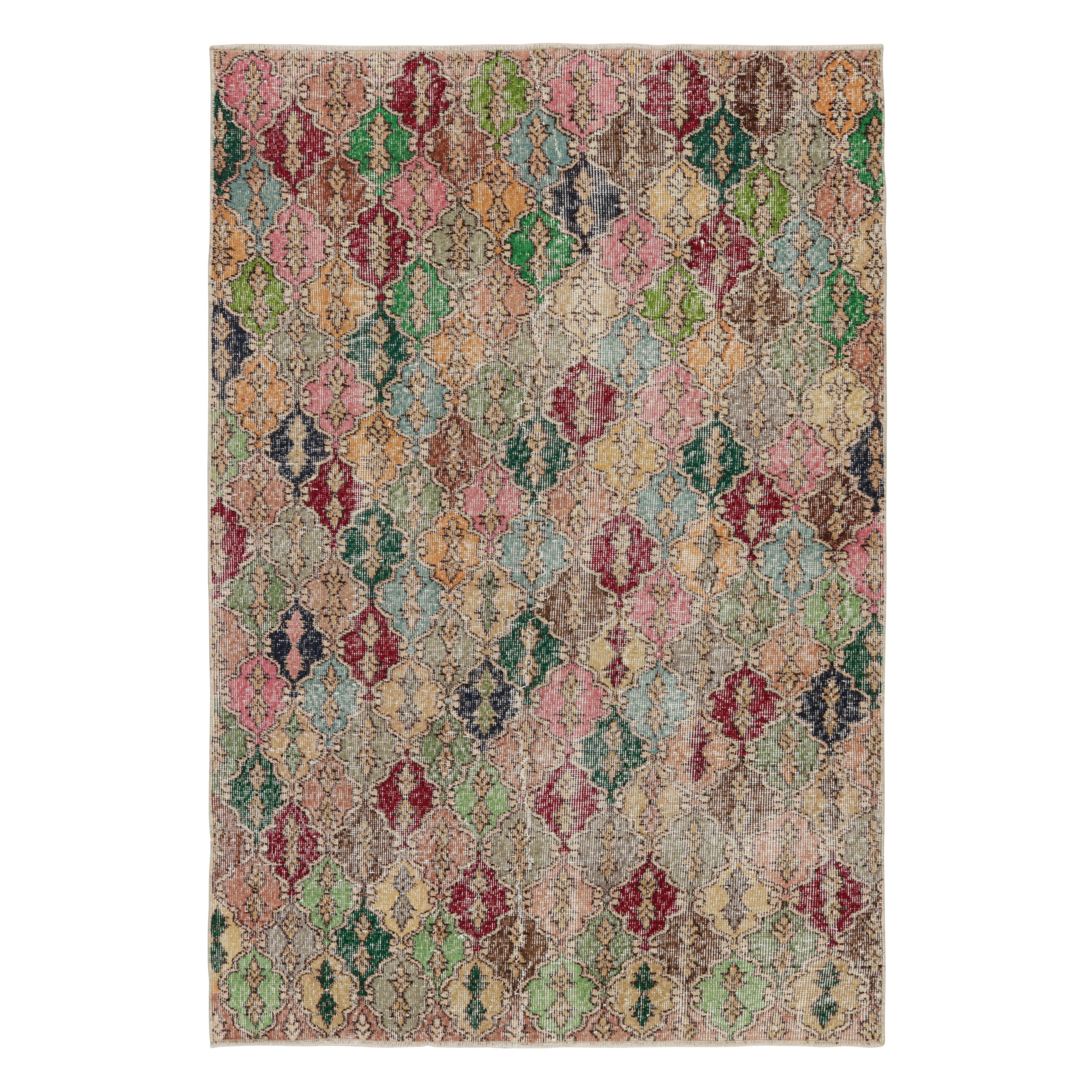 Vintage Zeki Müren Rug with Polychromatic Trellis Pattern, from Rug & Kilim For Sale