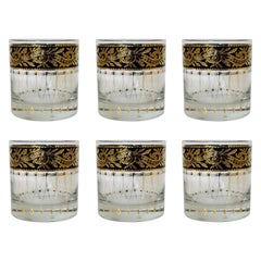 Used 1960s Culver Leaf Pattern 22k Gold and Black Lowball Glasses – Set of 6