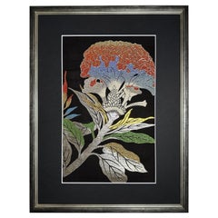 Framed Kimono Art "Graceful Cockscomb" by Kimono-Couture, Japanese Textile Art