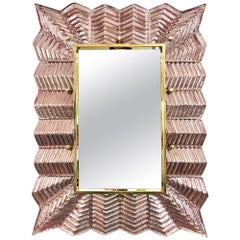 Miroir en verre de Murano en laiton, sur mesure, de style Art Deco Design Small Ruffled Pink