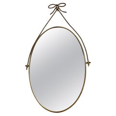 Ovaler Spiegel mit Messingrahmen und Motiv 1950er Jahre, italienische Herstellung