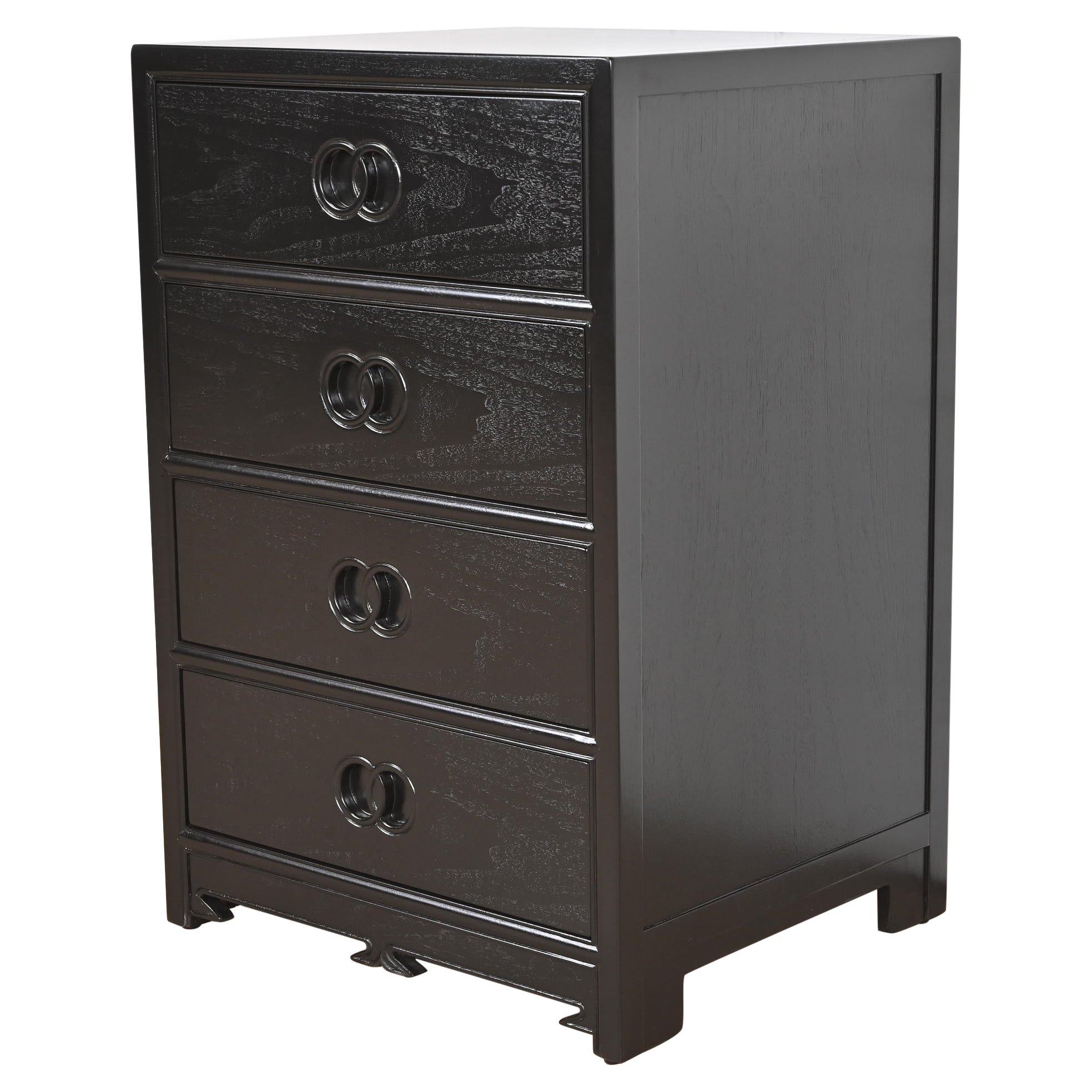 Michael Taylor for Baker Black Lacquered Chest of Drawers, Newly Refinished For Sale