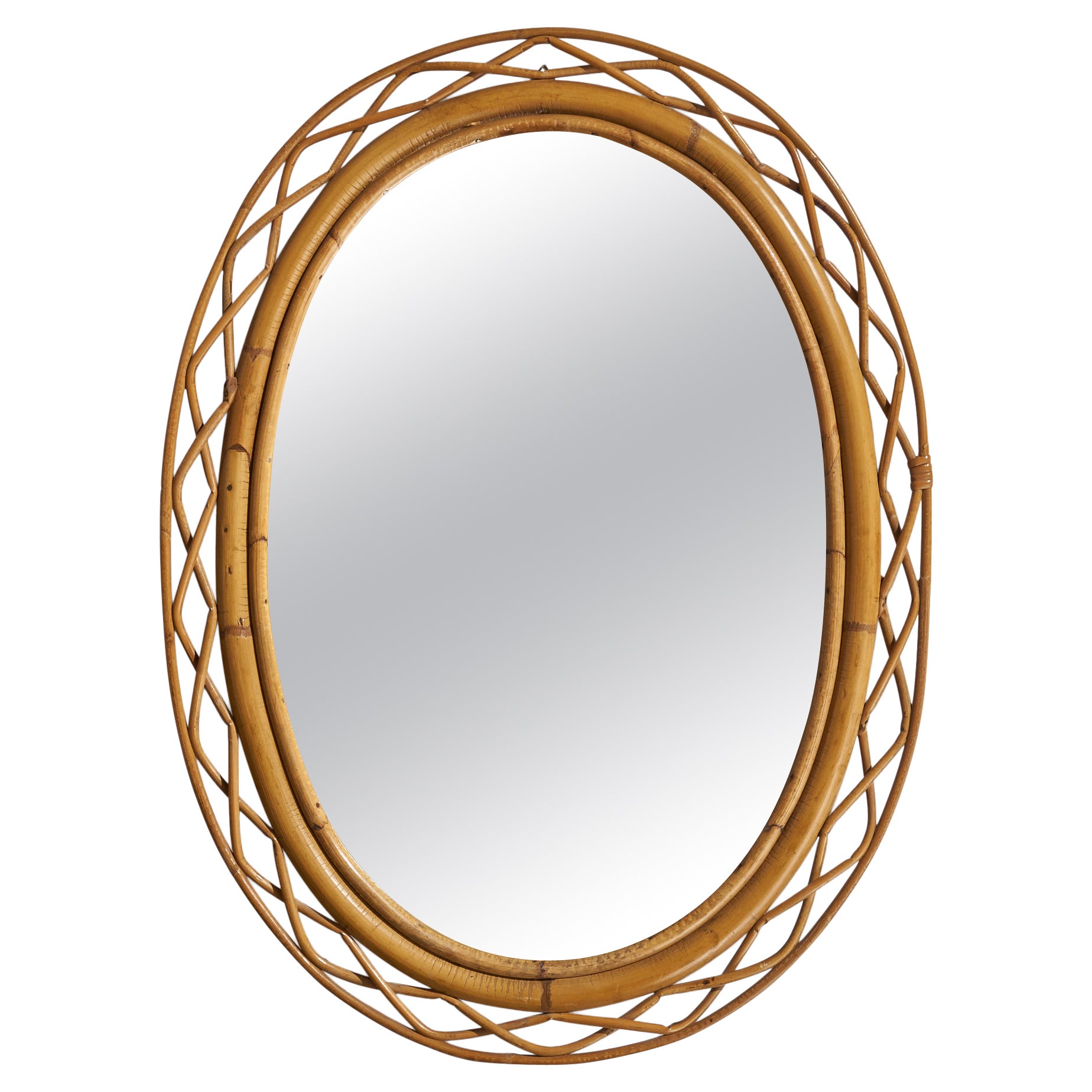 Italian Designer, Wall Mirror, Rattan, Bamboo, Italy, 1960s