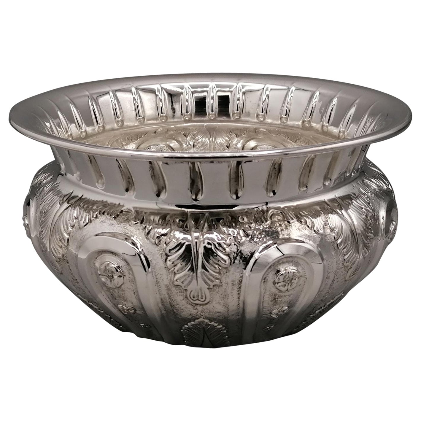 XXI Century Italian Solid 800 Silver Centerpiece Cachepot Empire Style For Sale