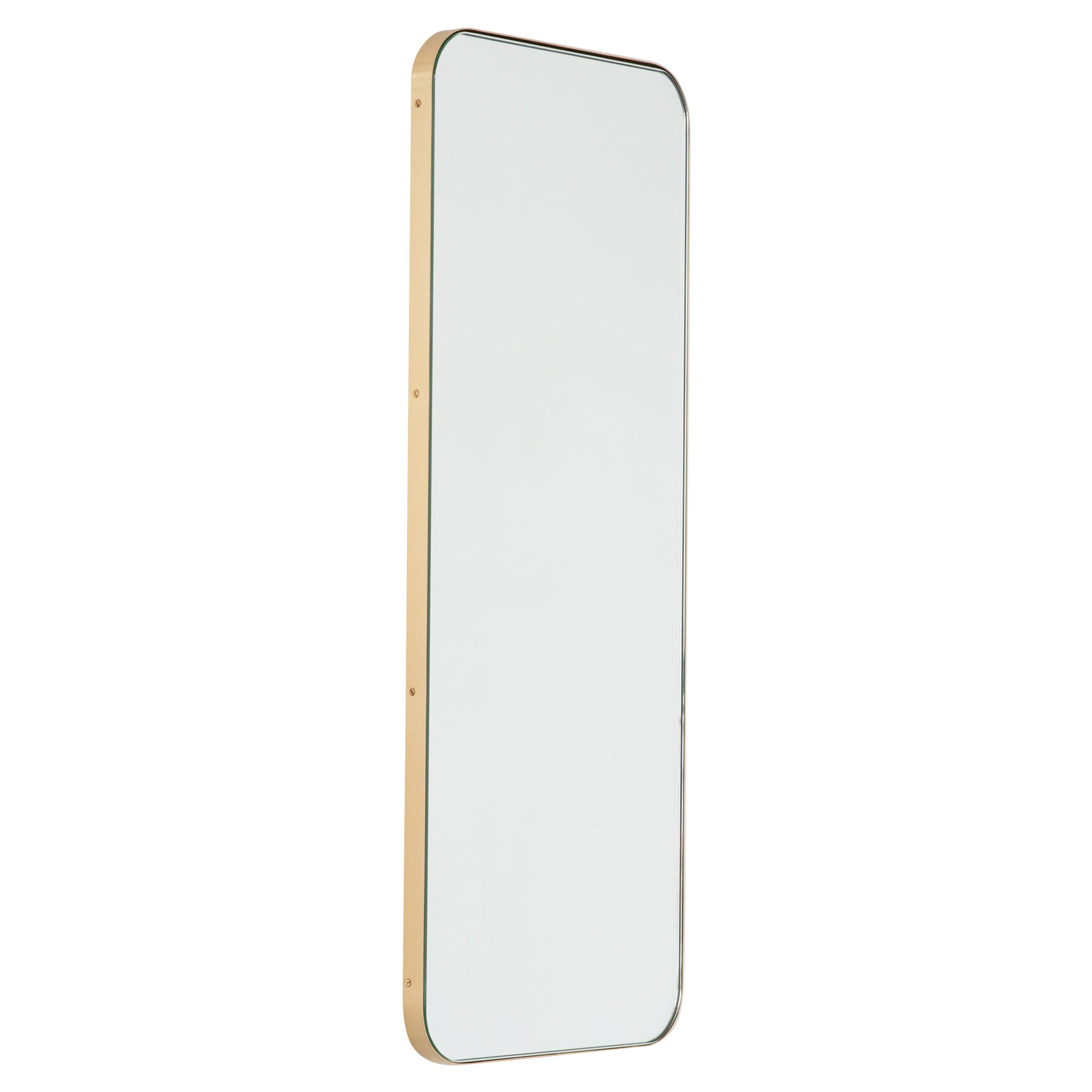 Quadris Rectangular Minimalist Mirror with a Brass Frame, Small For Sale