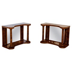 Antique Pair of Parquetry Console Tables with Mirrors, Mid-19th Century