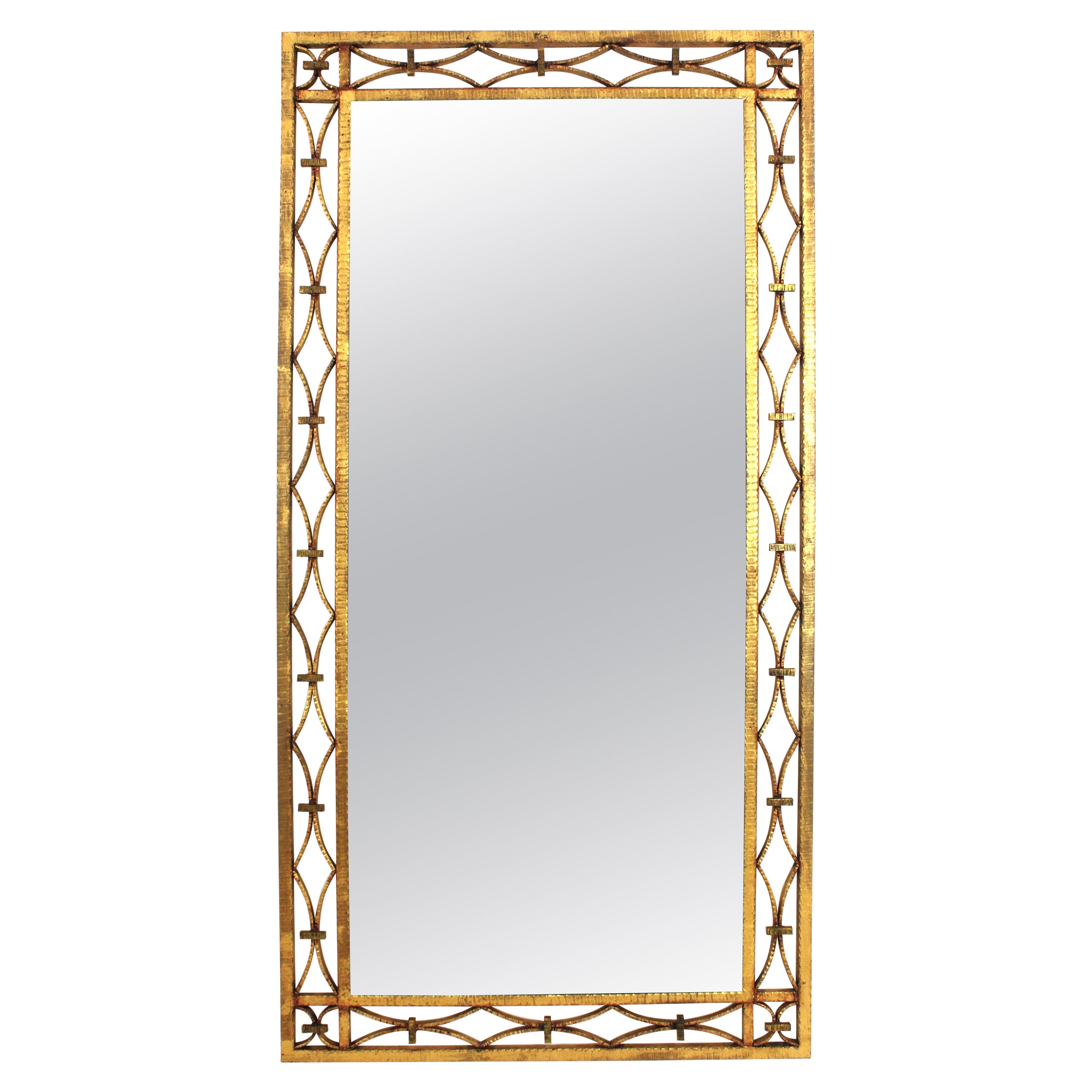 Miroir rectangulaire Art déco français en fer forgé doré 