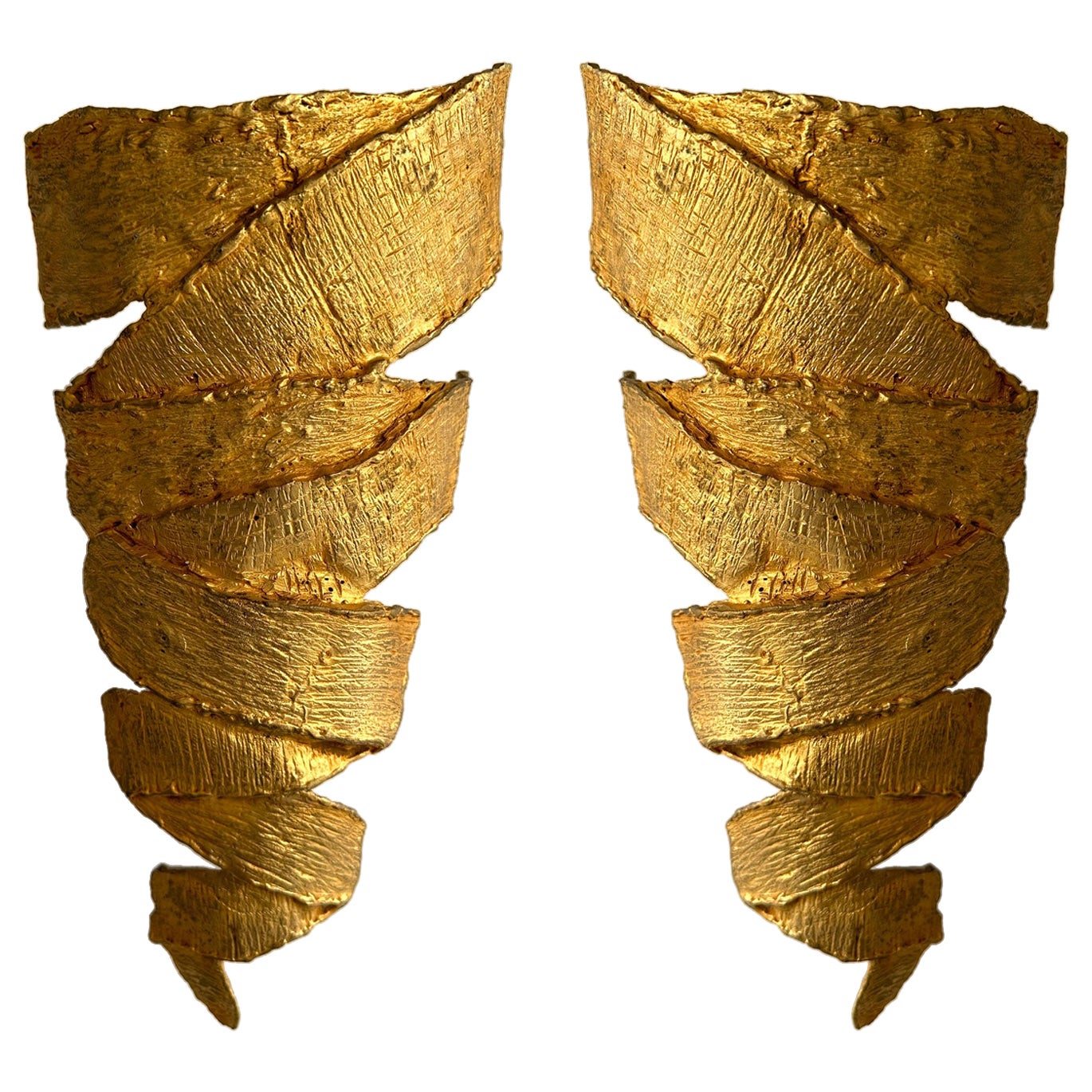 Pair of Gilt Metal Ribbon Sconces by Fondica, France, 1990s
