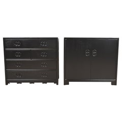 Retro Michael Taylor for Baker Far East Collection Black Lacquered Chests of Drawers