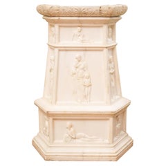 Antique 19th Century Italian Carrara Marble Pedestal, Neoclassical Carvings, Figural