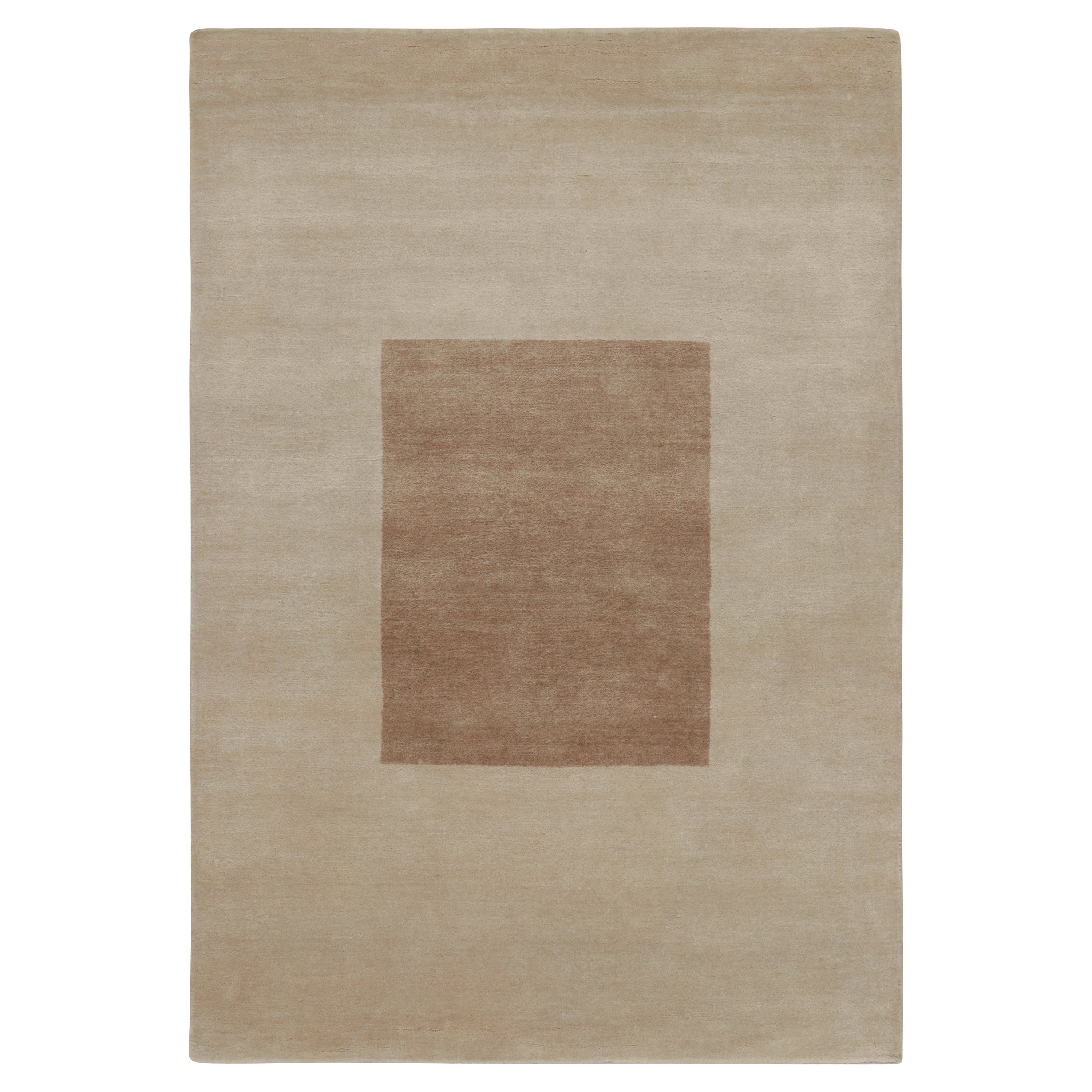 Rug & Kilim’s Bahaus Style Modern Rug with Beige-Brown Geometric Pattern For Sale