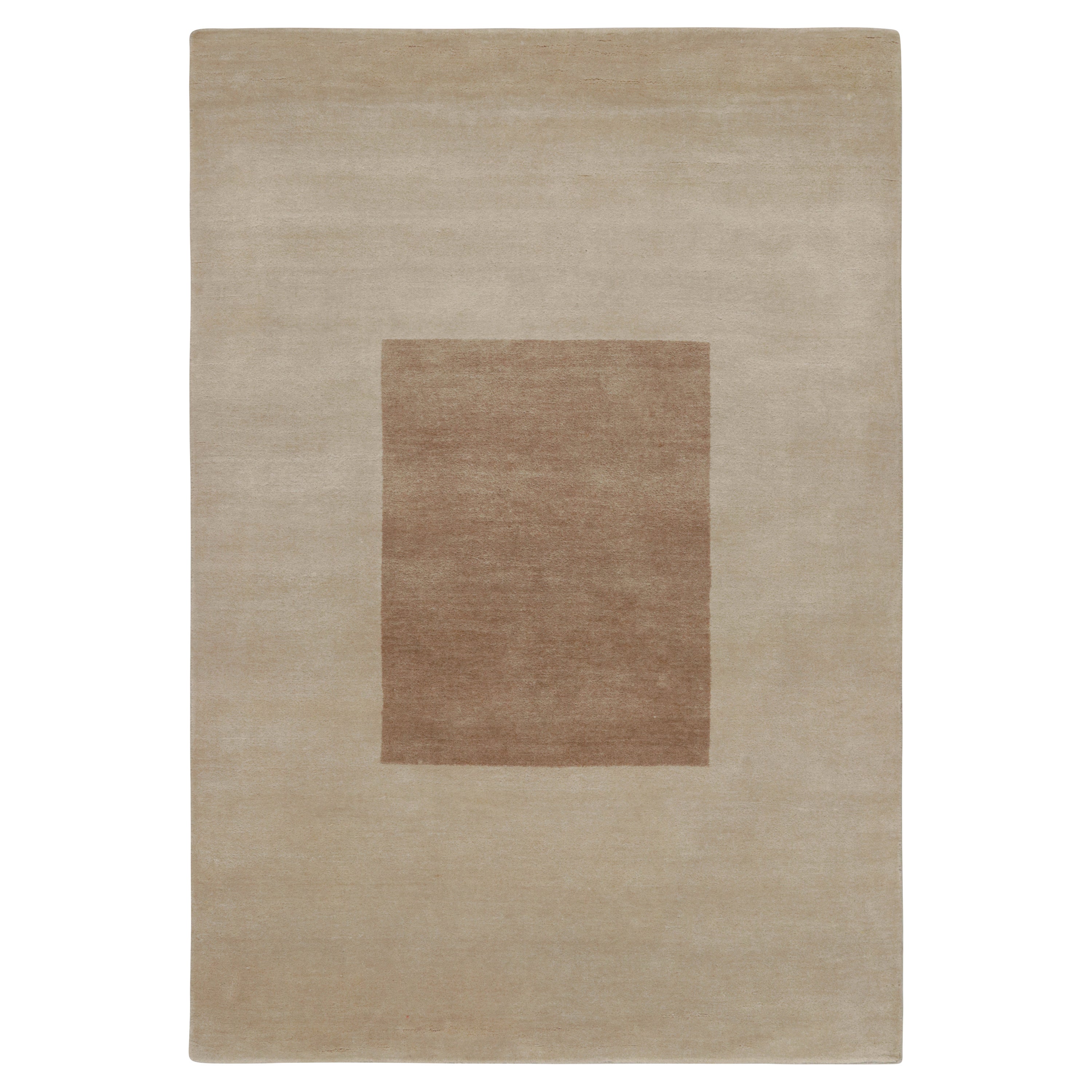 Rug & Kilim’s Bahaus Style Modern Rug with Beige-Brown Geometric Pattern