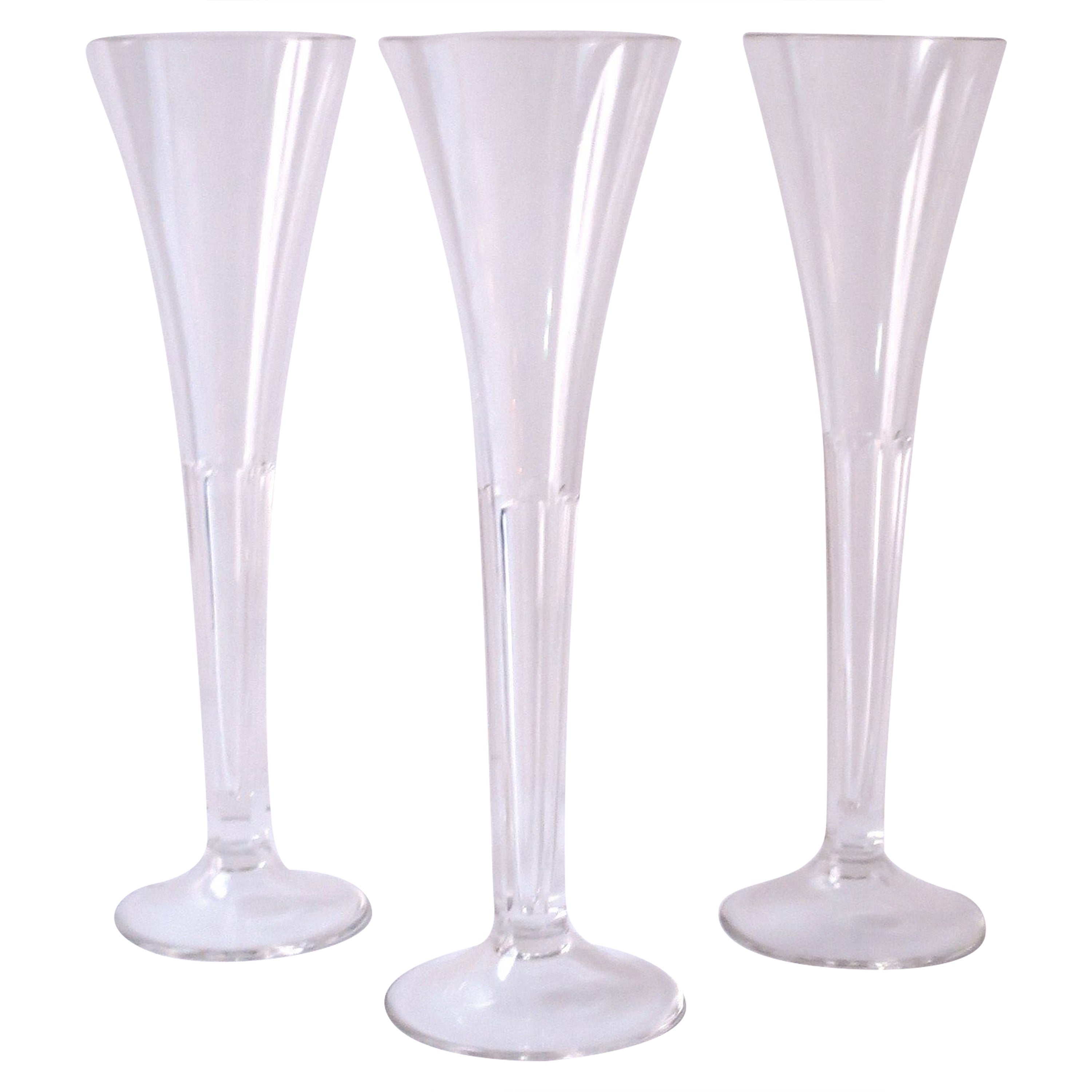 Crystal Champagne Flutes Glasses, in the style of Val St Lambert, Set of 3 For Sale