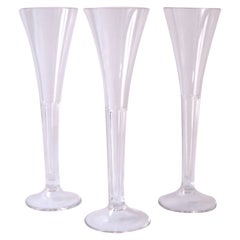 Antique Crystal Champagne Flutes Glasses, in the style of Val St Lambert, Set of 3
