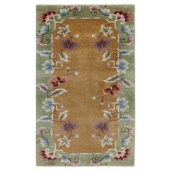 Rug & Kilim’s Chinese Art Deco Style Rug In Brown with Colorful Floral Patterns