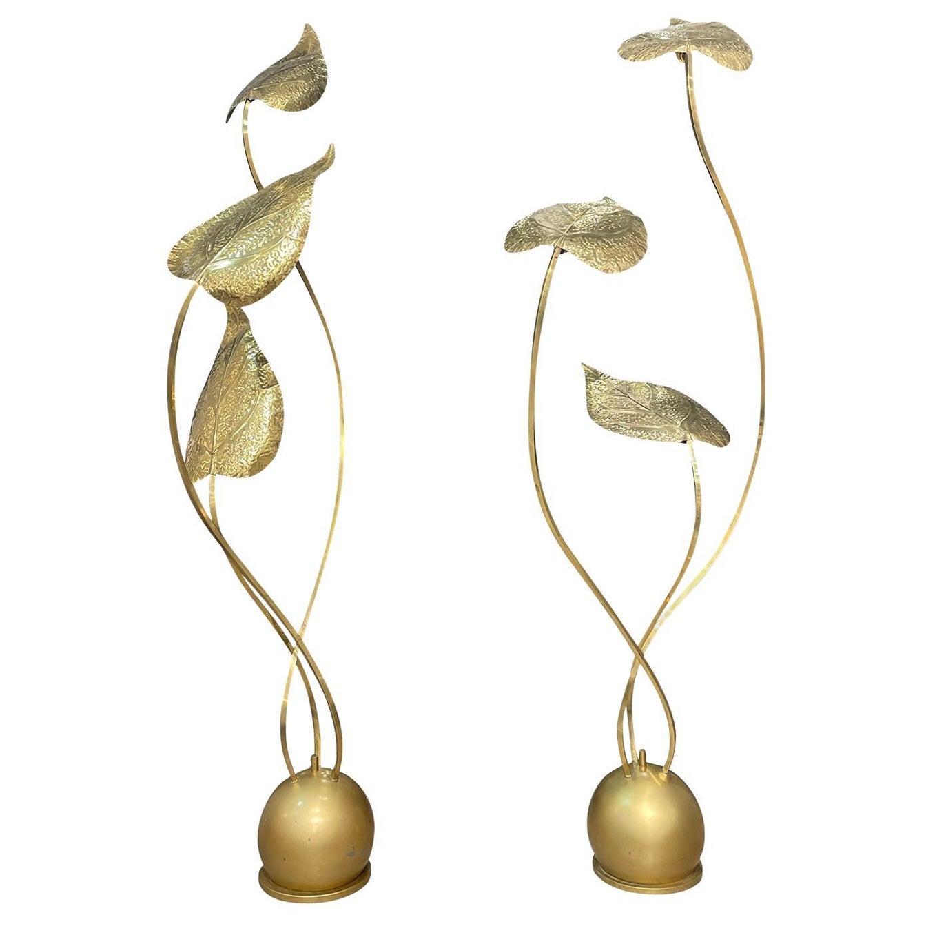20. Jahrhundert Italienisch Vintage Paar Messing Stehlampen, Lights von Tommaso Barbi im Angebot