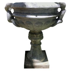 Used Large Marble/Stone Planter / Urn with twisted Snake Handles Jardiniere