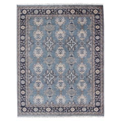 Blauer und brauner handgeknüpfter Oushak-Teppich aus Wolle von Keivan Woven Arts