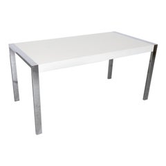 Table moderniste de style Martin Visser en formica blanc et chrome